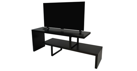 Orford Mid-Century Modern TV Stand with MDF Shelves and Powder Coated Iron Legs for Living Room Ebony