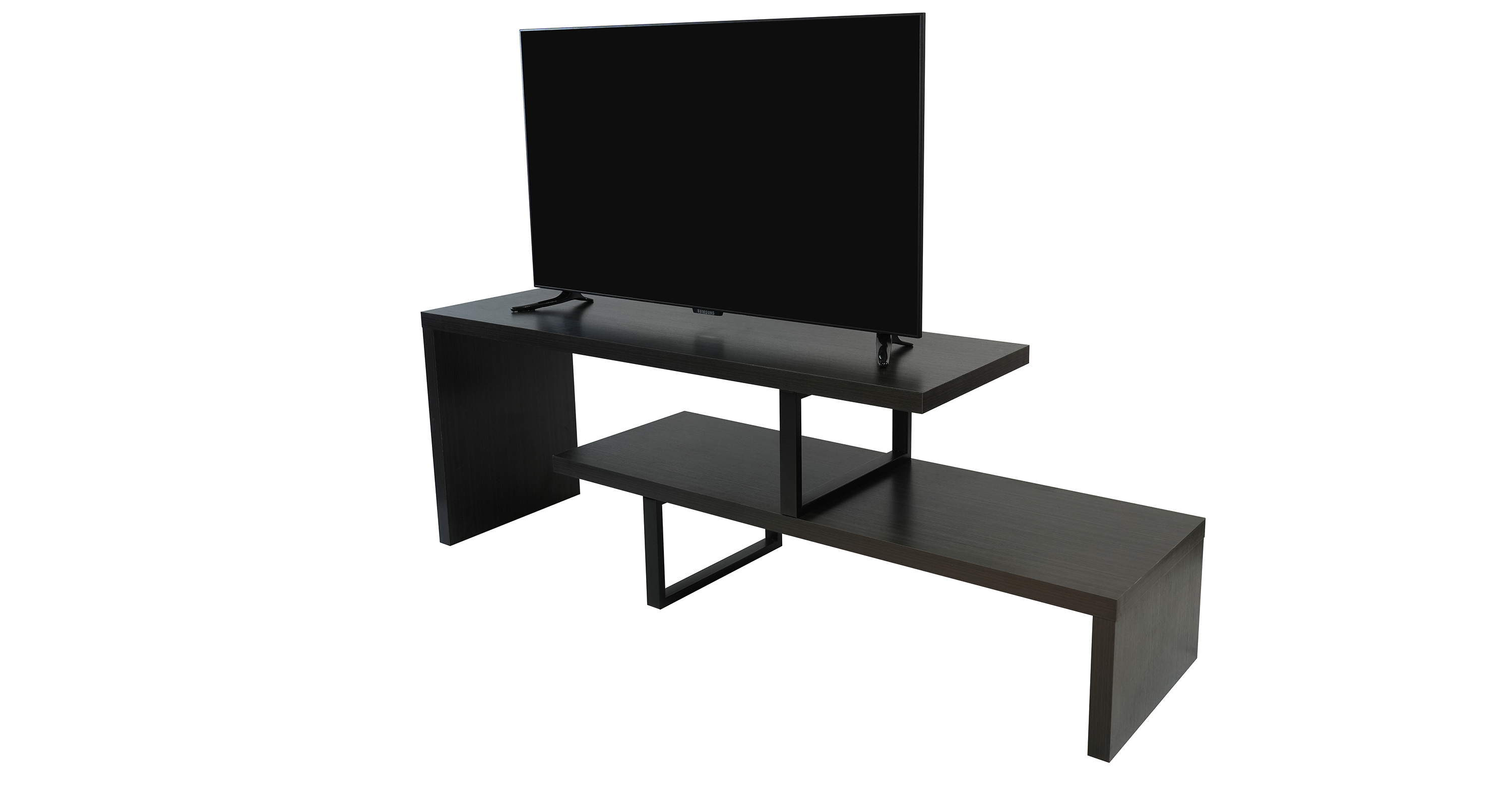 Orford Mid-Century Modern TV Stand with MDF Shelves and Powder Coated Iron Legs for Living Room Phantom Grey