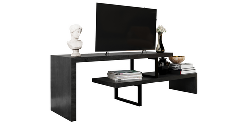 Orford Mid-Century Modern TV Stand with MDF Shelves and Powder Coated Iron Legs for Living Room Phantom Grey