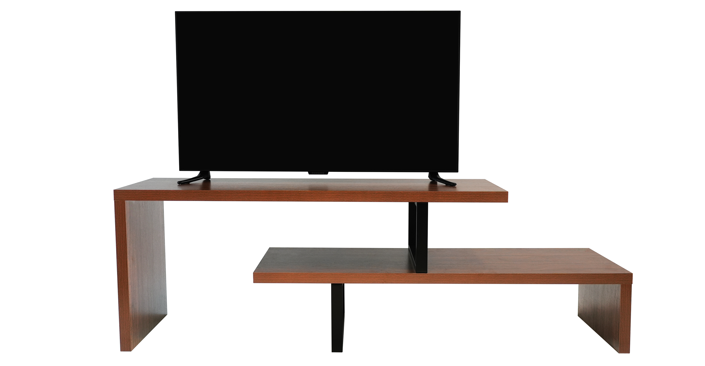 Orford Mid-Century Modern TV Stand with MDF Shelves and Powder Coated Iron Legs for Living Room Walnut