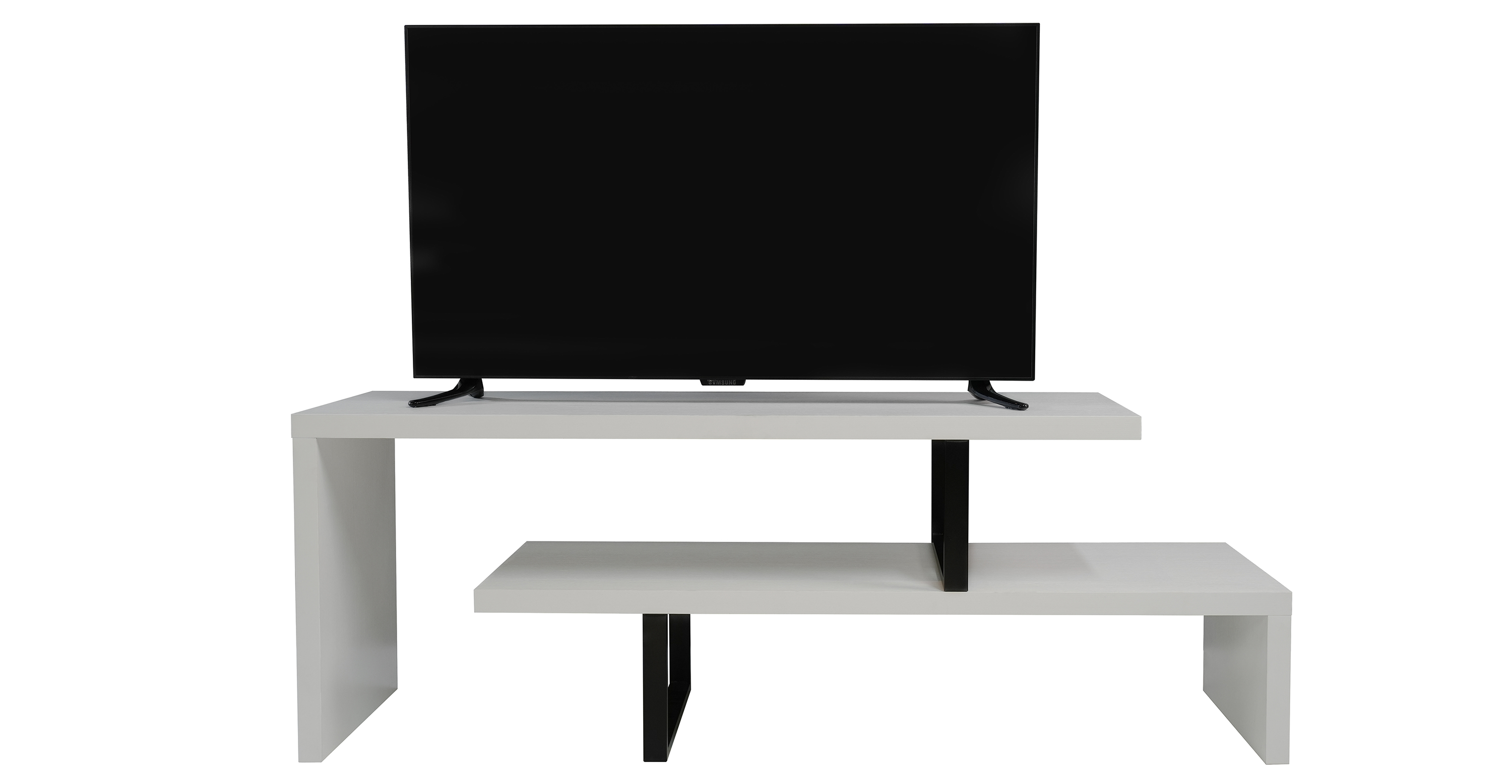 Orford Mid-Century Modern TV Stand with MDF Shelves and Powder Coated Iron Legs for Living Room White