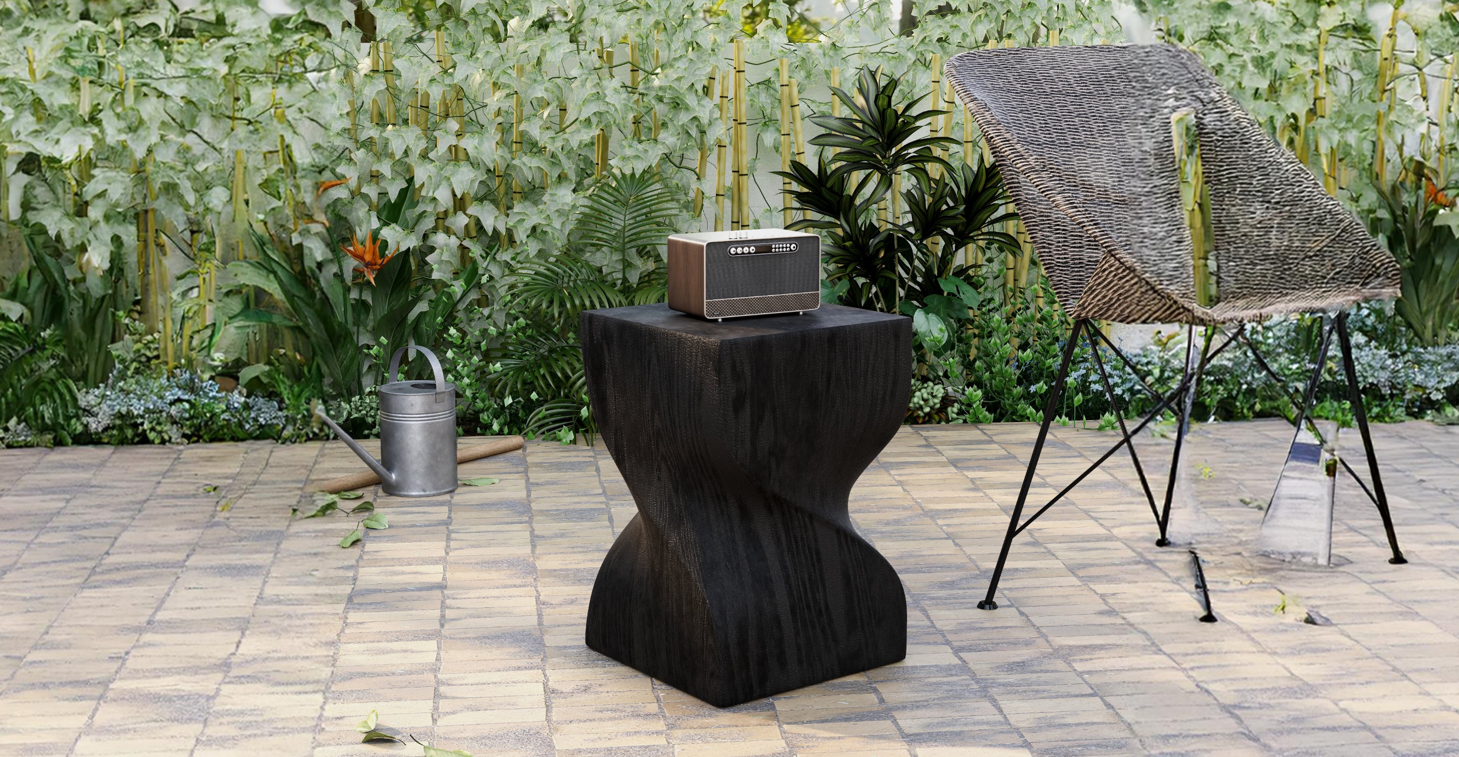 Onyx Square Side Table in Fiberstone Assembled Accent End Table Black