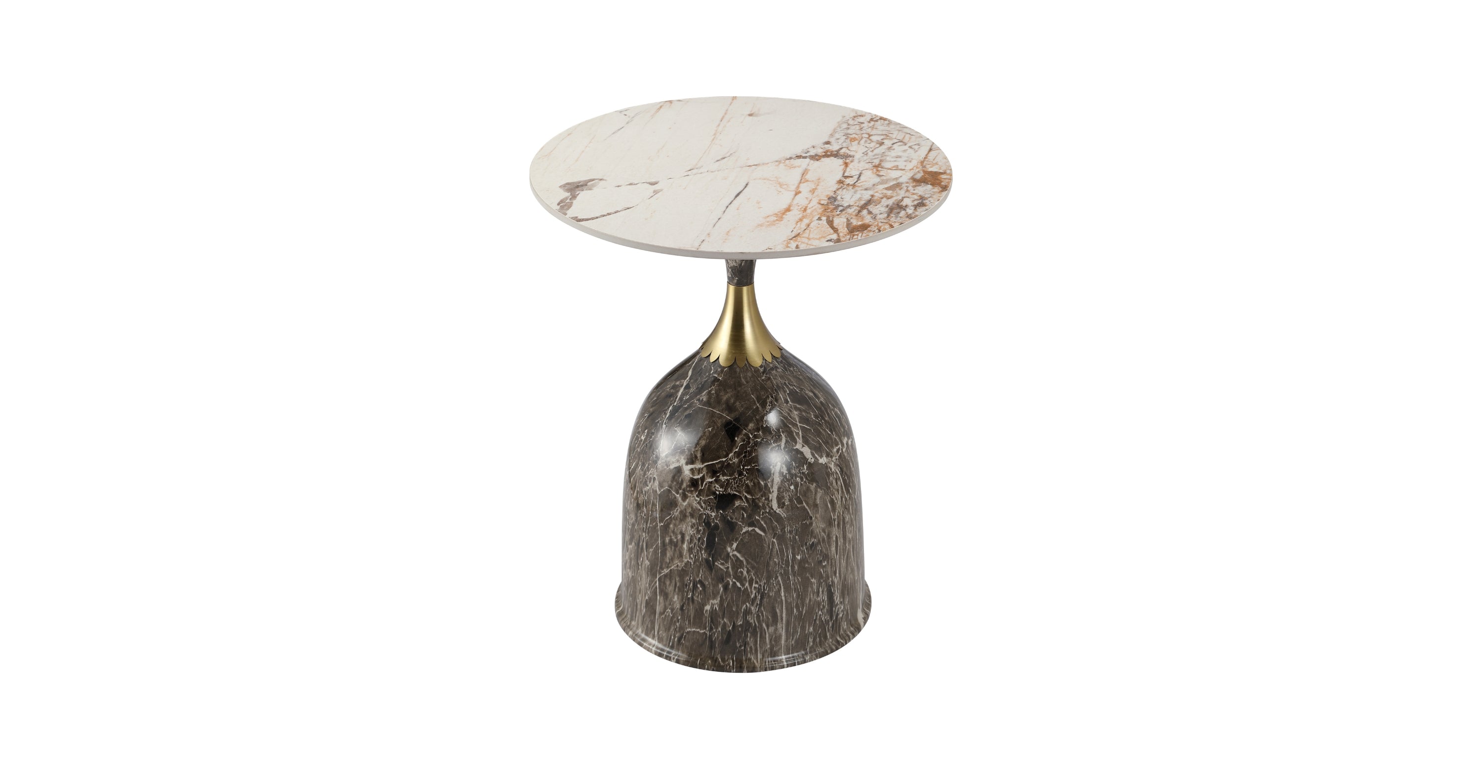 Oslo Side Table Round Sintered Stone with Stainless Steel Base Marbled Brown