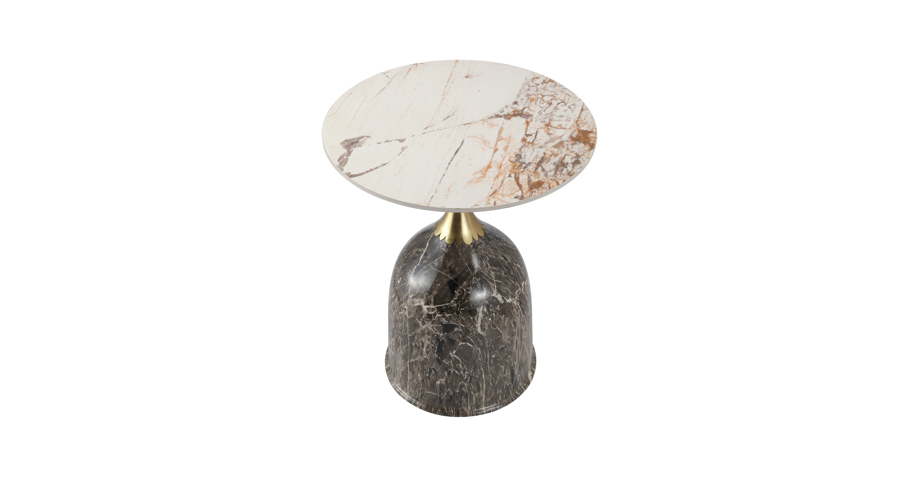 Oslo Side Table Round Sintered Stone with Stainless Steel Base Marbled Brown