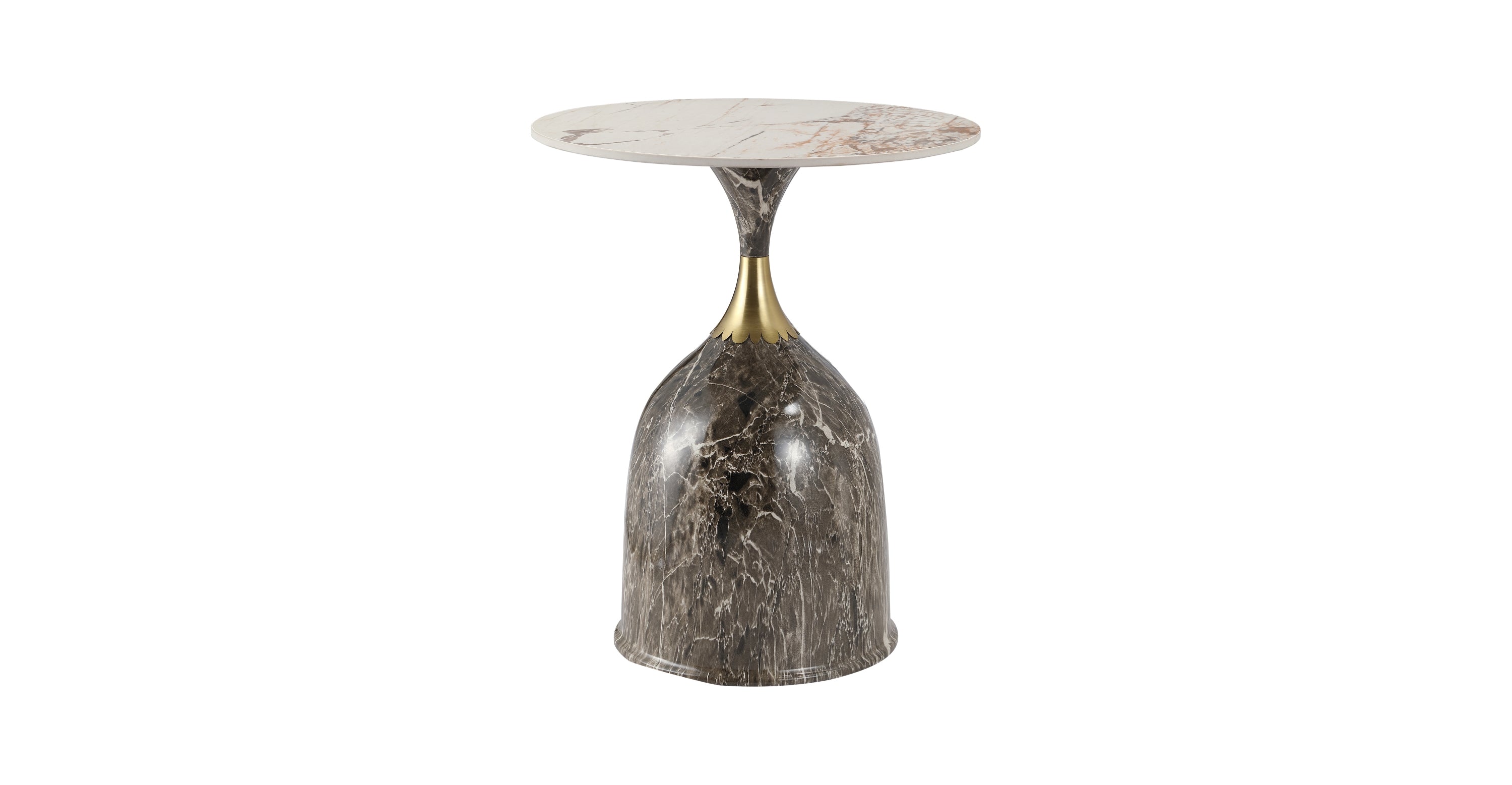 Oslo Side Table Round Sintered Stone with Stainless Steel Base Marbled Brown