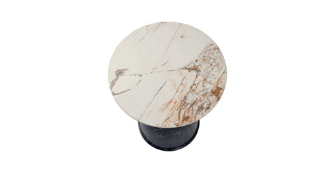 Oslo Side Table Round Sintered Stone with Stainless Steel Base Stone Black