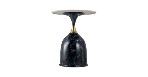 Oslo Side Table Round Sintered Stone with Stainless Steel Base Stone Black