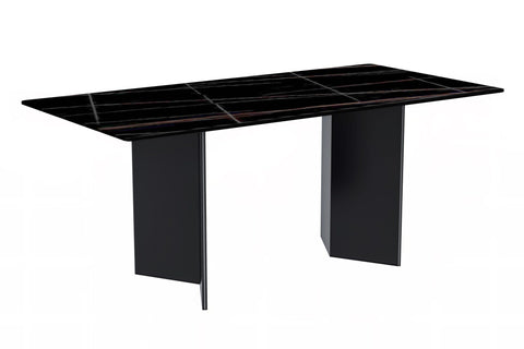 Olyra Dining Table with a Rectangular Glass/Sintered Stone Tabletop and Stainless Steel Base