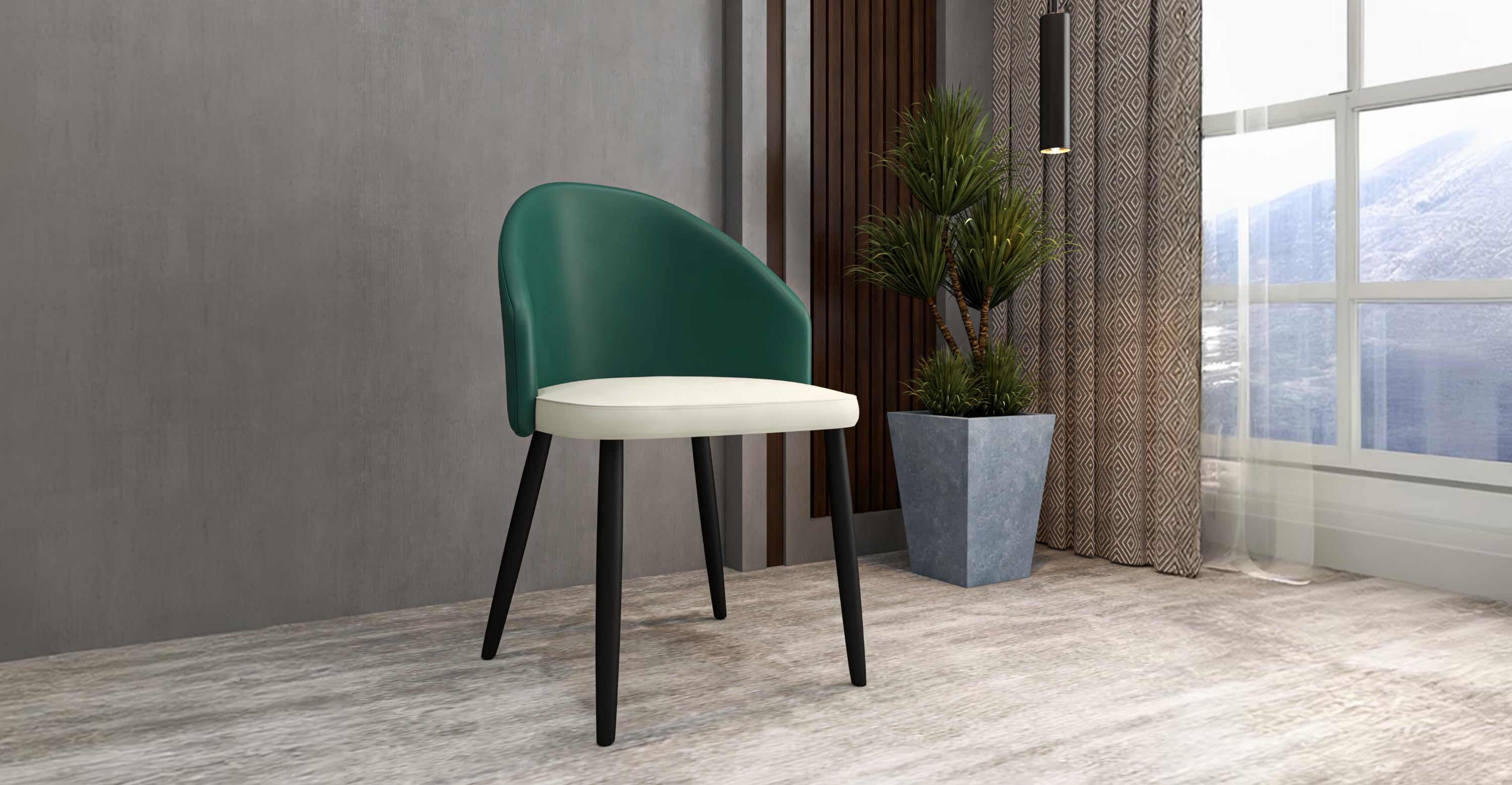 Paradiso Dining Chairs Leather Seat and Curved Back with Oak Wood Legs Green/Light Grey