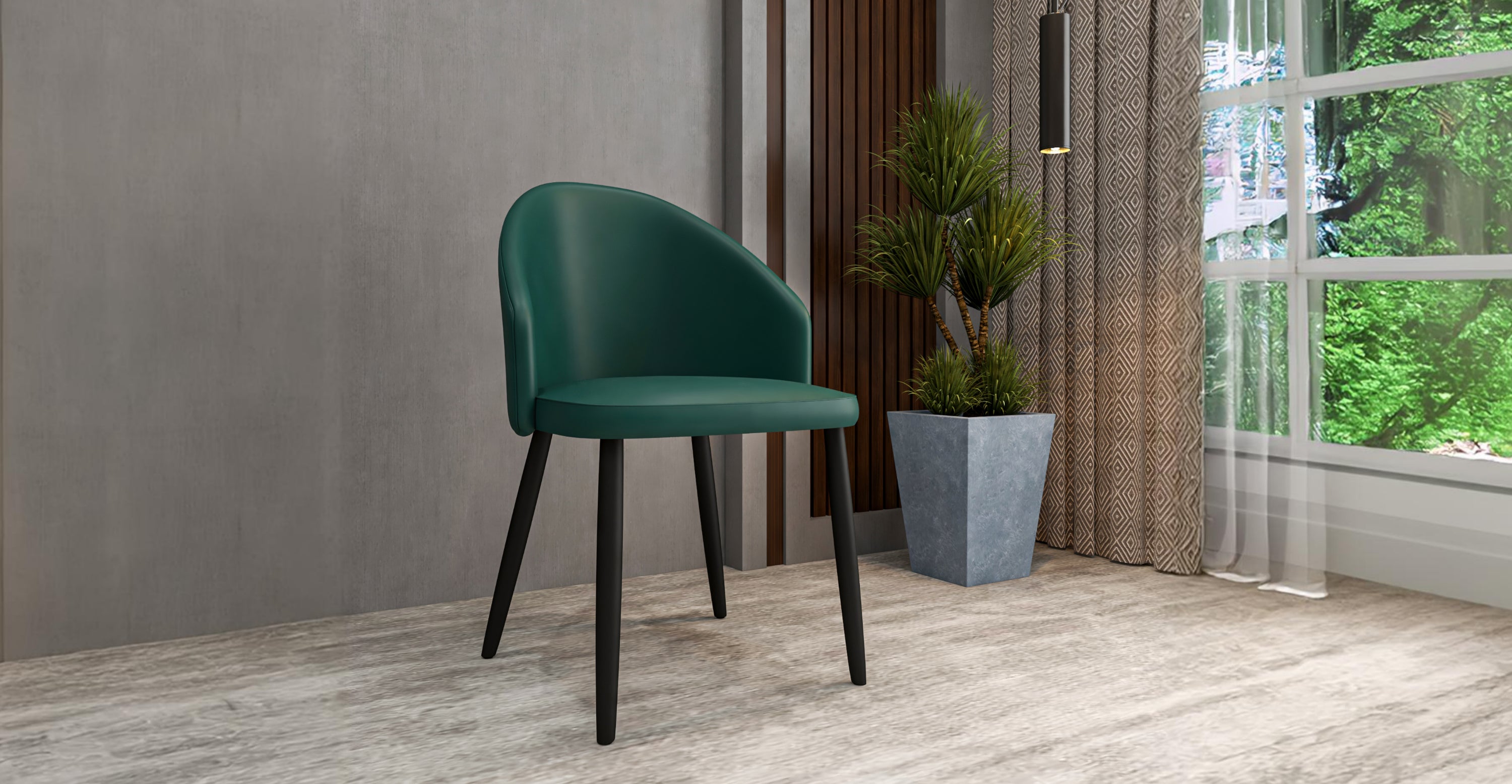 Paradiso Dining Chairs Leather Seat and Curved Back with Oak Wood Legs Green