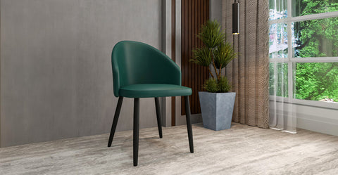 Paradiso Dining Chairs Leather Seat and Curved Back with Oak Wood Legs Green