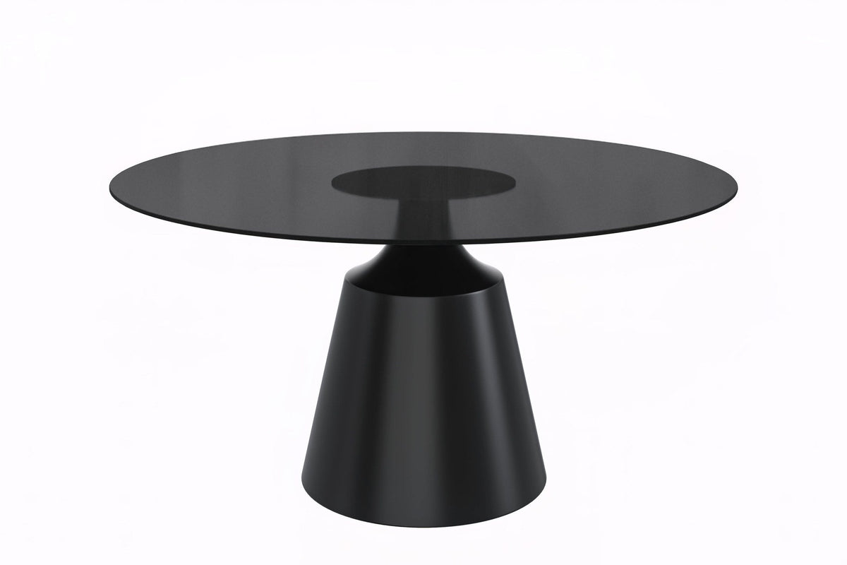 Prynn Modern Round Dining Table with a Sintered Stone/Glass Top in Stainless Steel