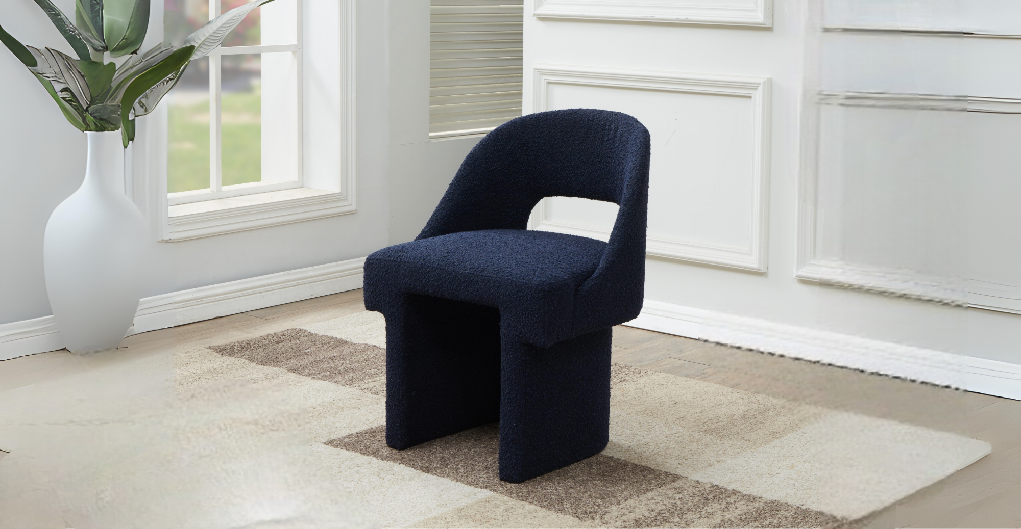 Quell Boucle Accent Chair Curved Open Back Design and Manufactured Wood Frame