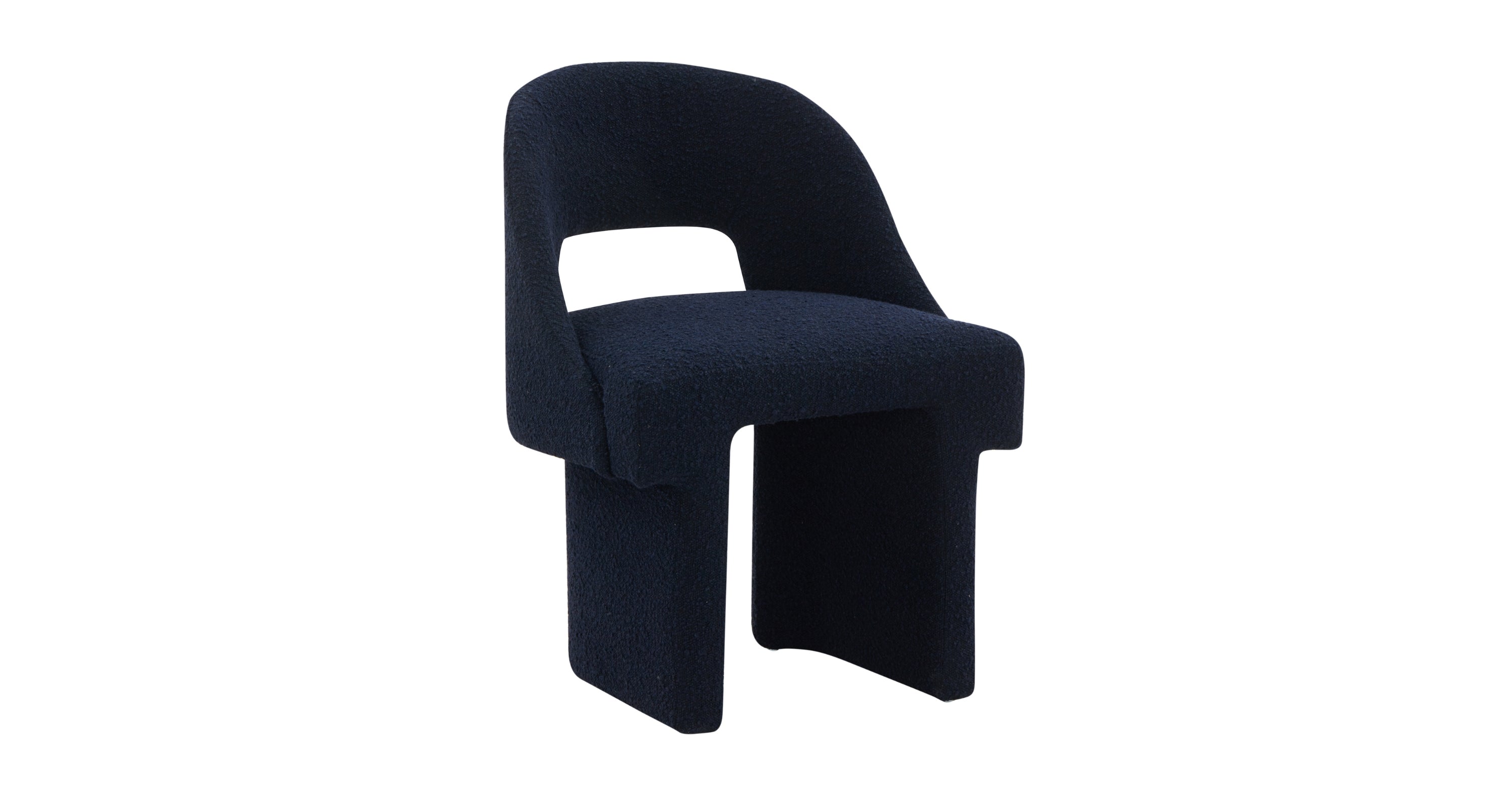 Quell Boucle Accent Chair Curved Open Back Design and Manufactured Wood Frame Blue