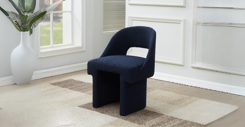 Quell Boucle Accent Chair Curved Open Back Design and Manufactured Wood Frame Blue