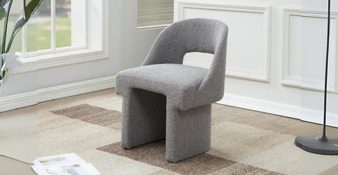 Quell Boucle Accent Chair Curved Open Back Design and Manufactured Wood Frame Grey