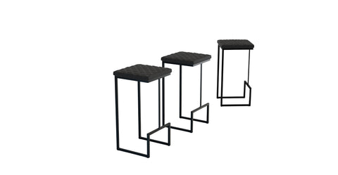 Quincy Quilted Stitched Leather Bar Stools With Metal Frame Charcoal Black