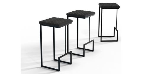 Quincy Quilted Stitched Leather Bar Stools With Metal Frame Charcoal Black