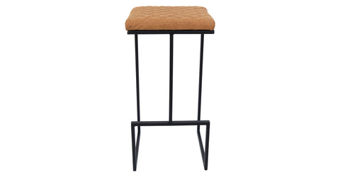 Quincy Quilted Stitched Leather Bar Stools With Metal Frame Light Brown