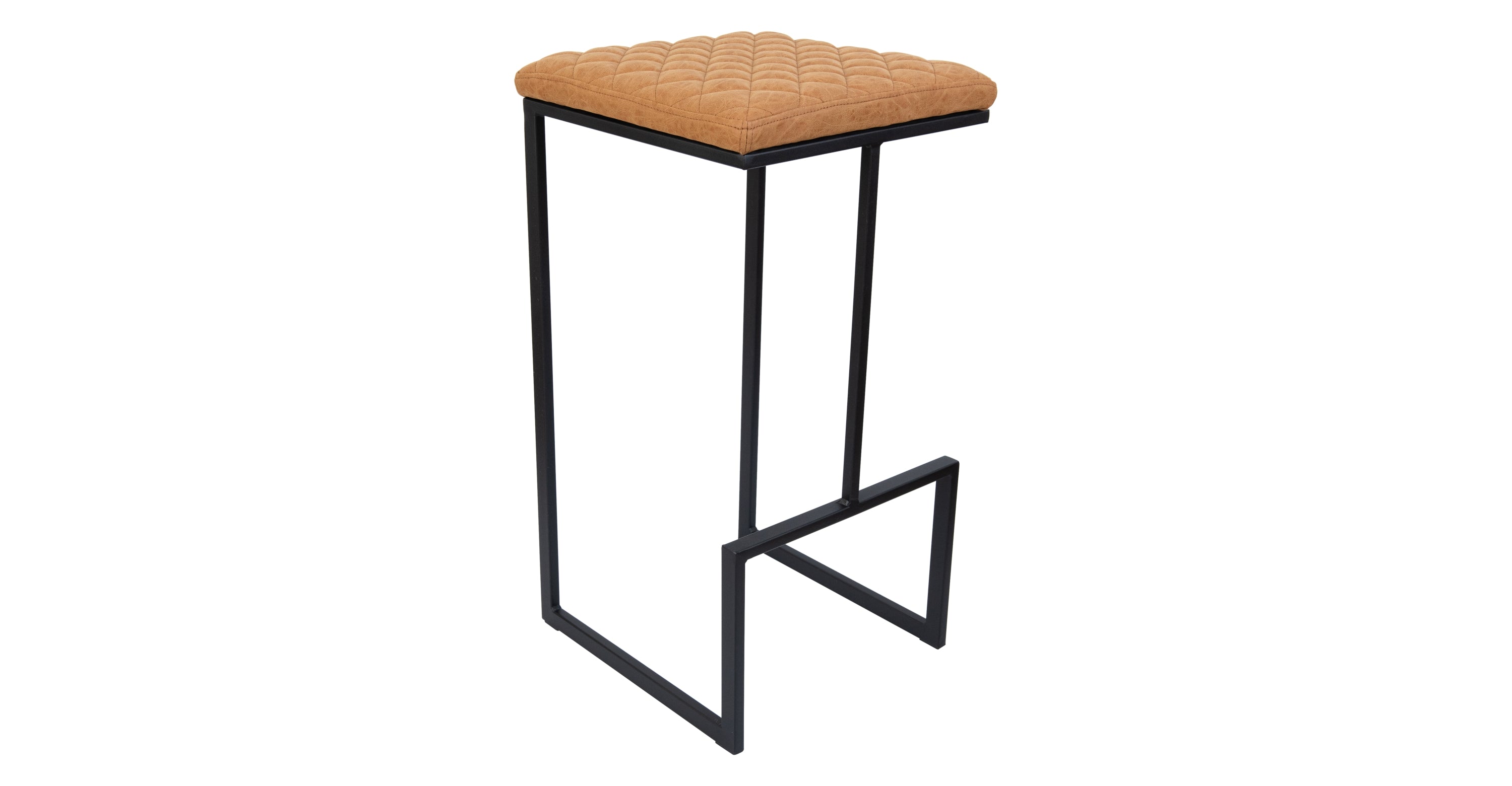 Quincy Quilted Stitched Leather Bar Stools With Metal Frame Light Brown