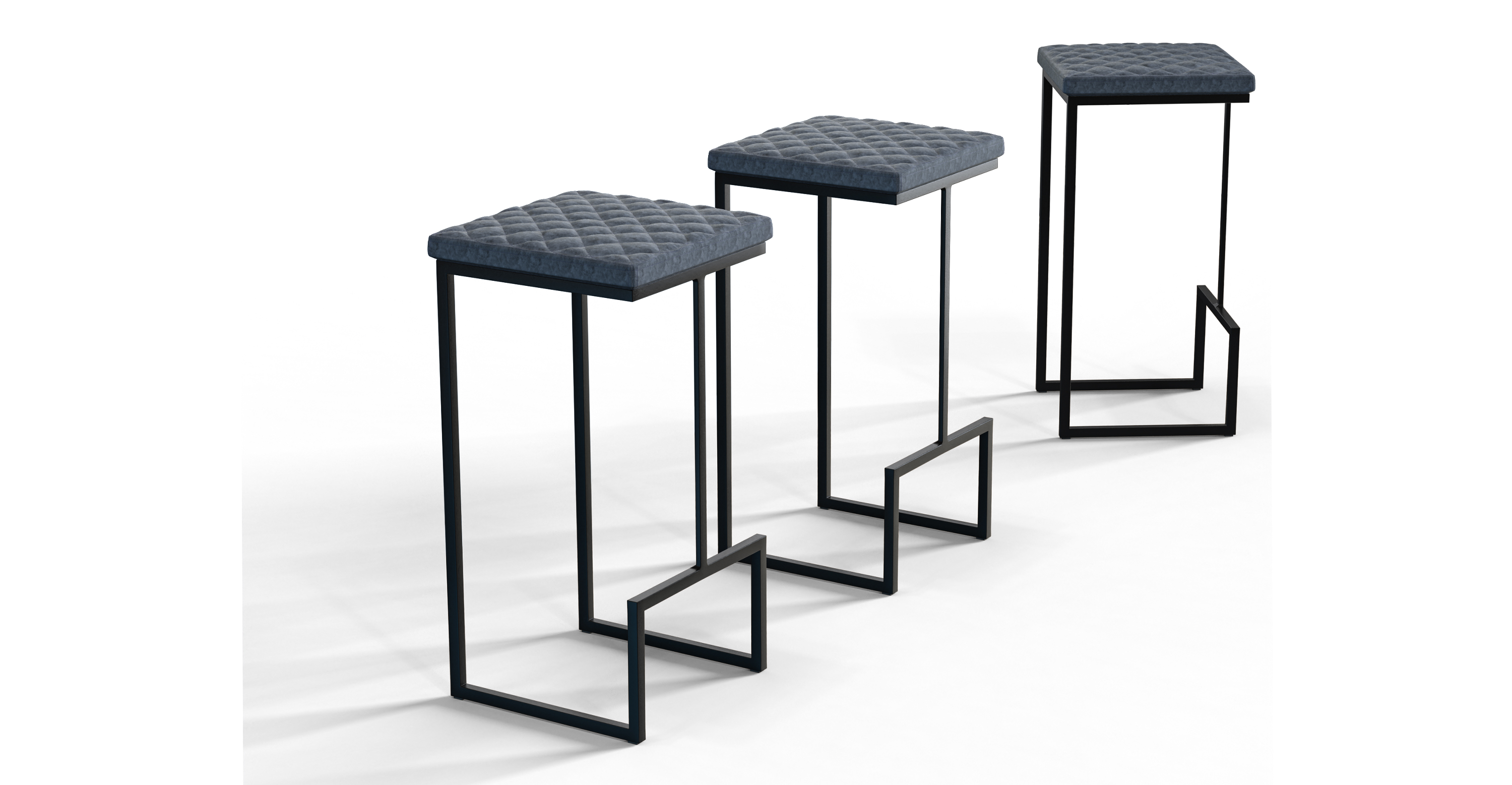 Quincy Quilted Stitched Leather Bar Stools With Metal Frame Peacock Blue