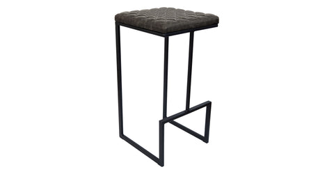 Quincy Quilted Stitched Leather Bar Stools With Metal Frame Grey