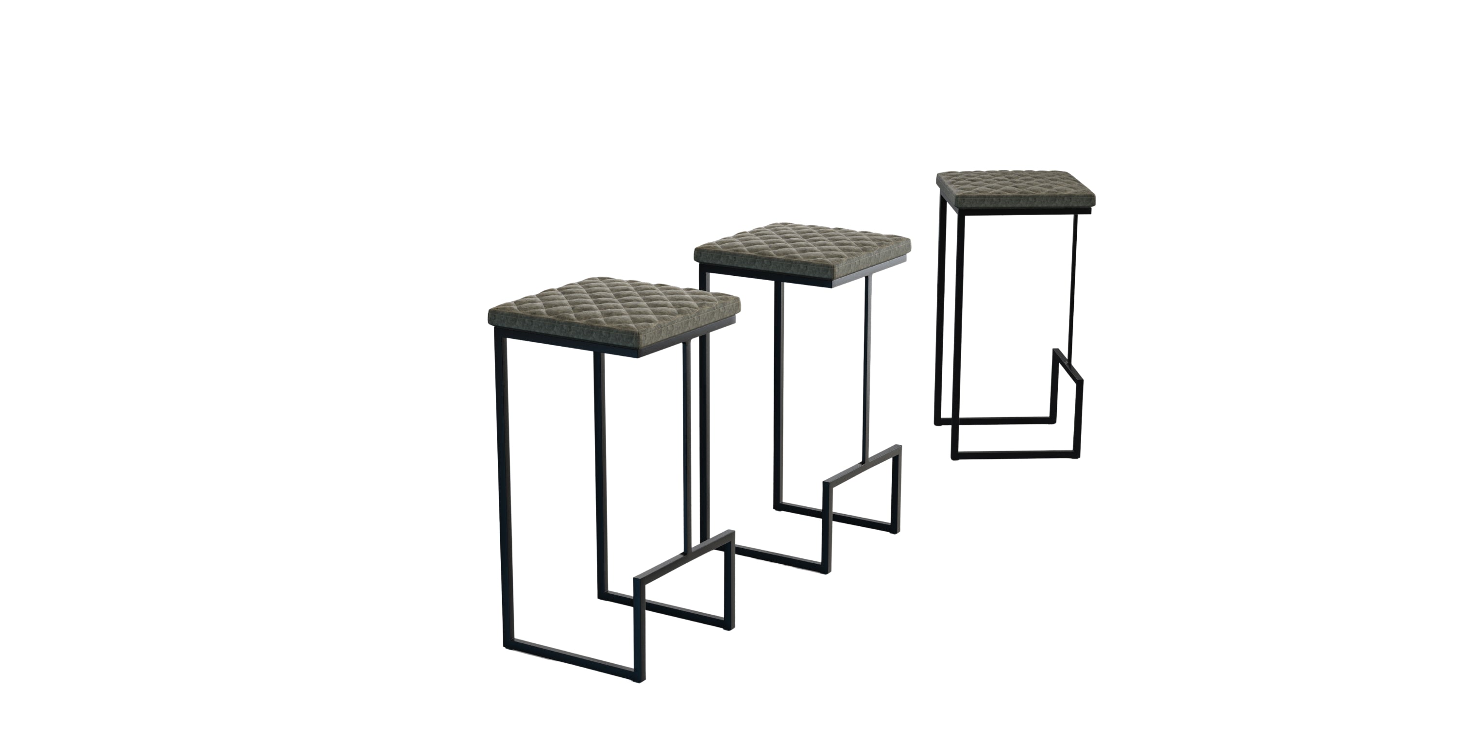 Quincy Quilted Stitched Leather Bar Stools With Metal Frame Olive Green