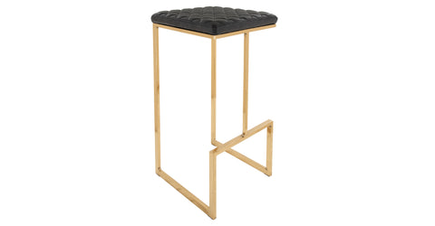 Quincy Quilted Stitched Leather Bar Stools With Gold Metal Frame Charcoal Black