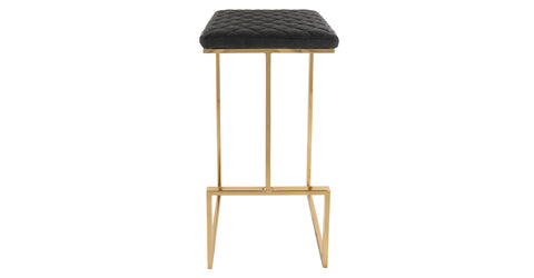 Quincy Quilted Stitched Leather Bar Stools With Gold Metal Frame Charcoal Black