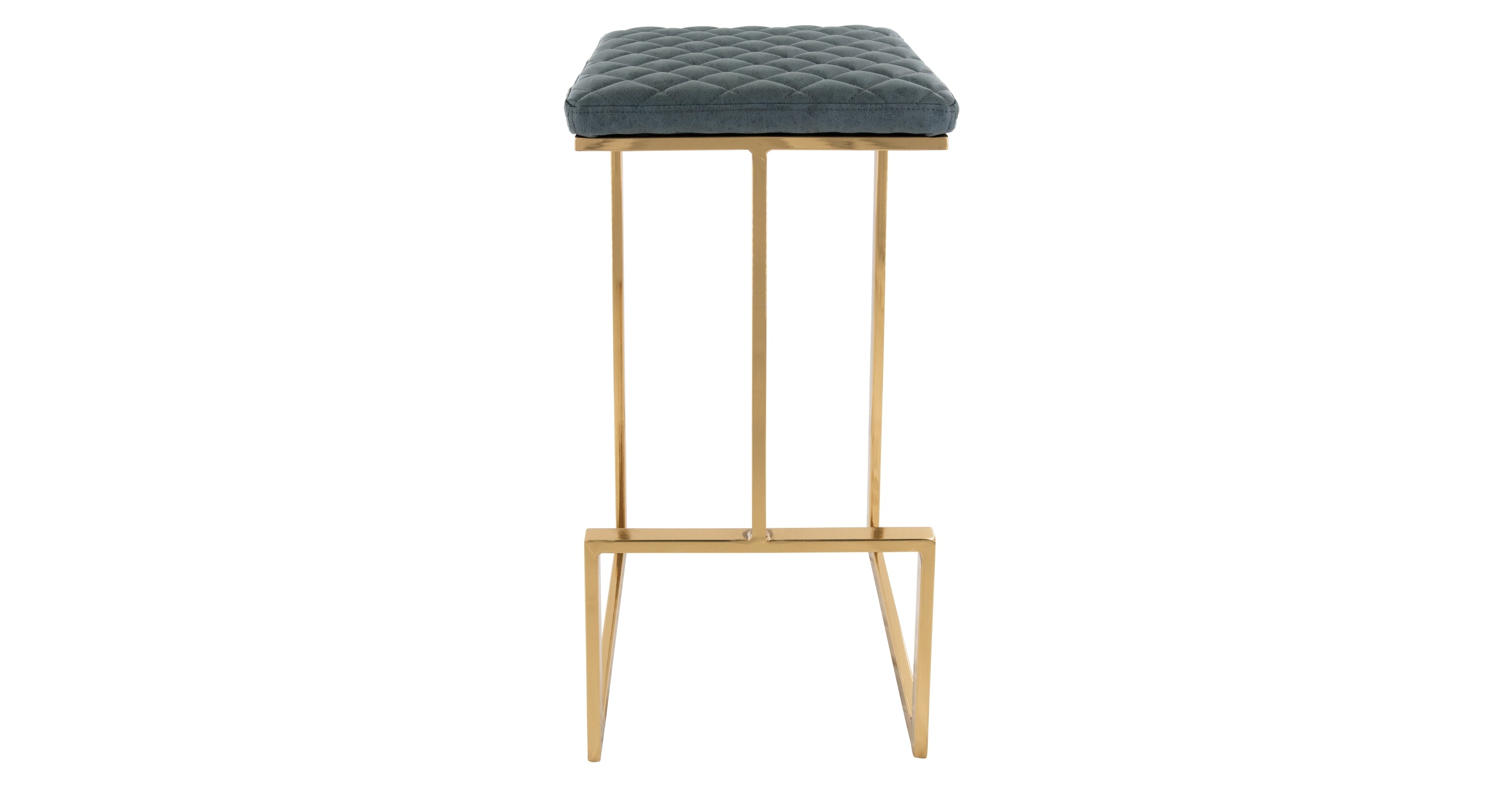 Quincy Quilted Stitched Leather Bar Stools With Gold Metal Frame Peacock Blue