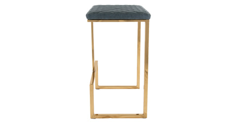 Quincy Quilted Stitched Leather Bar Stools With Gold Metal Frame Peacock Blue