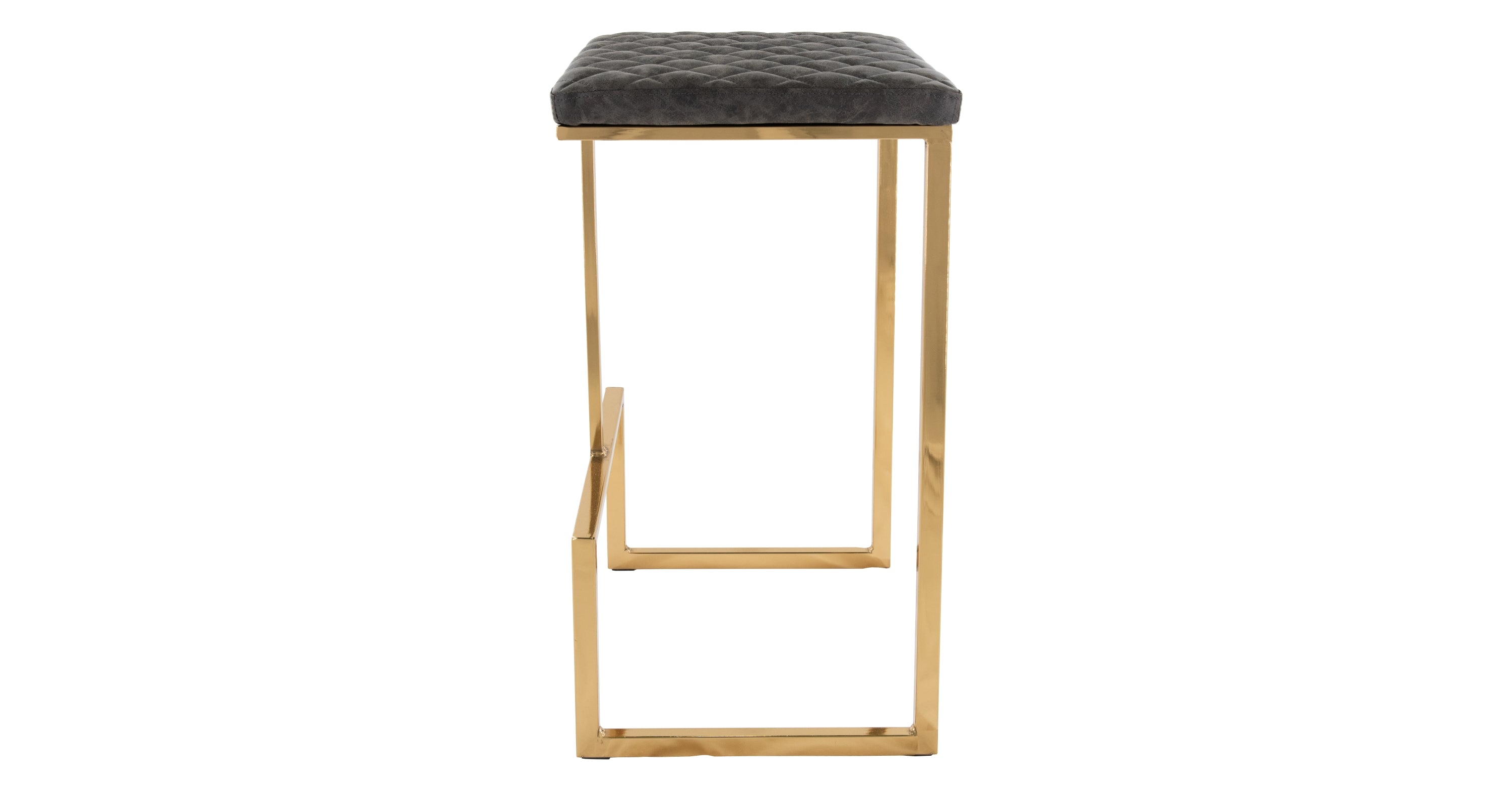 Quincy Quilted Stitched Leather Bar Stools With Gold Metal Frame Grey