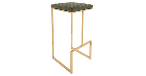 Quincy Quilted Stitched Leather Bar Stools With Gold Metal Frame Olive Green