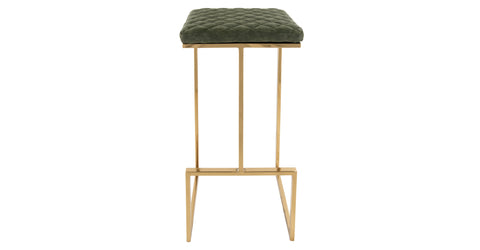 Quincy Quilted Stitched Leather Bar Stools With Gold Metal Frame Olive Green