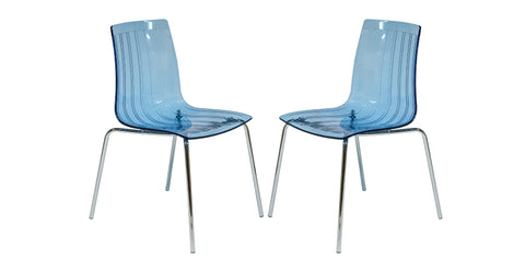 Ralph Modern Pinstripe Design Dining Chair in Chrome Transparent Blue