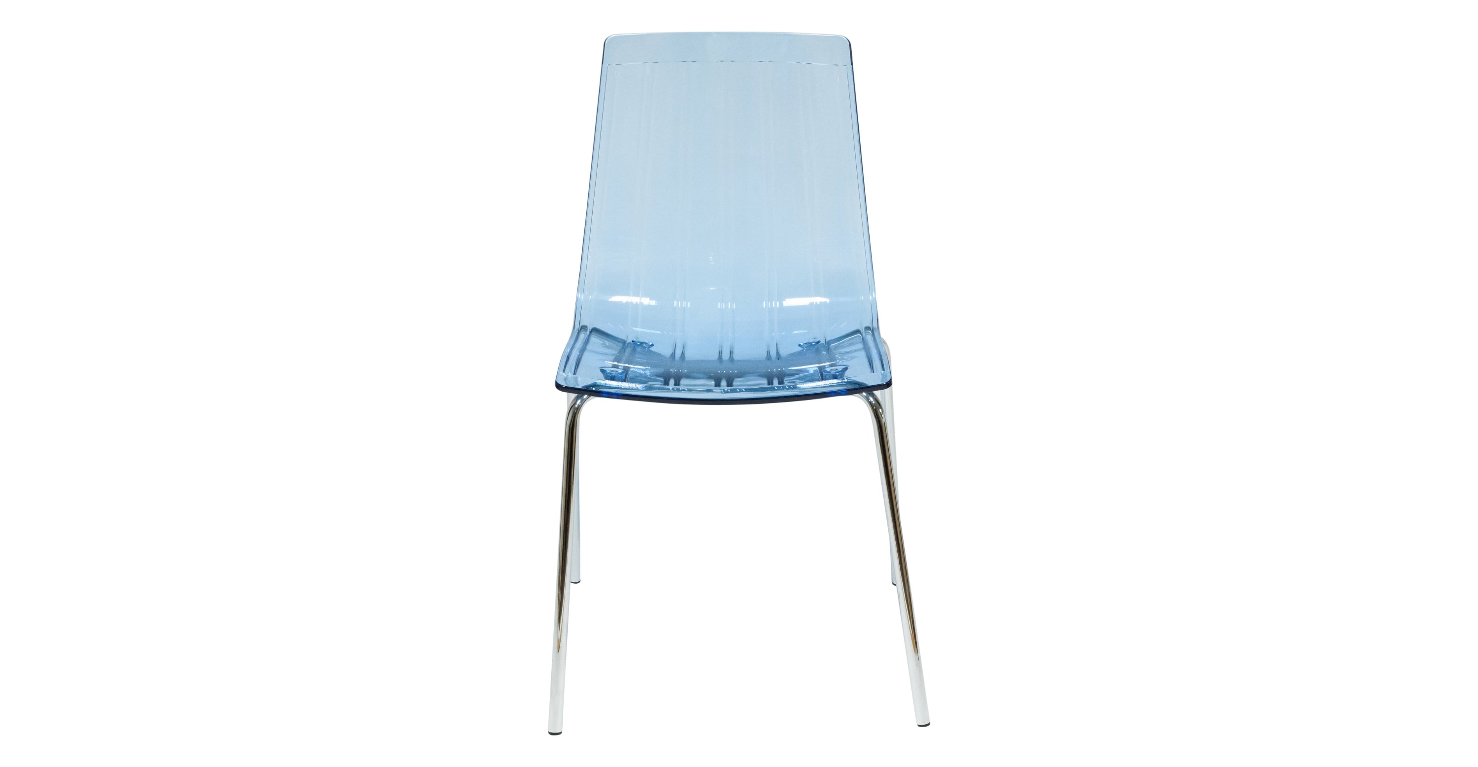 Ralph Modern Pinstripe Design Dining Chair in Chrome Transparent Blue