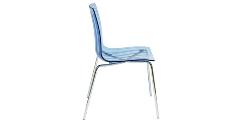 Ralph Modern Pinstripe Design Dining Chair in Chrome Transparent Blue