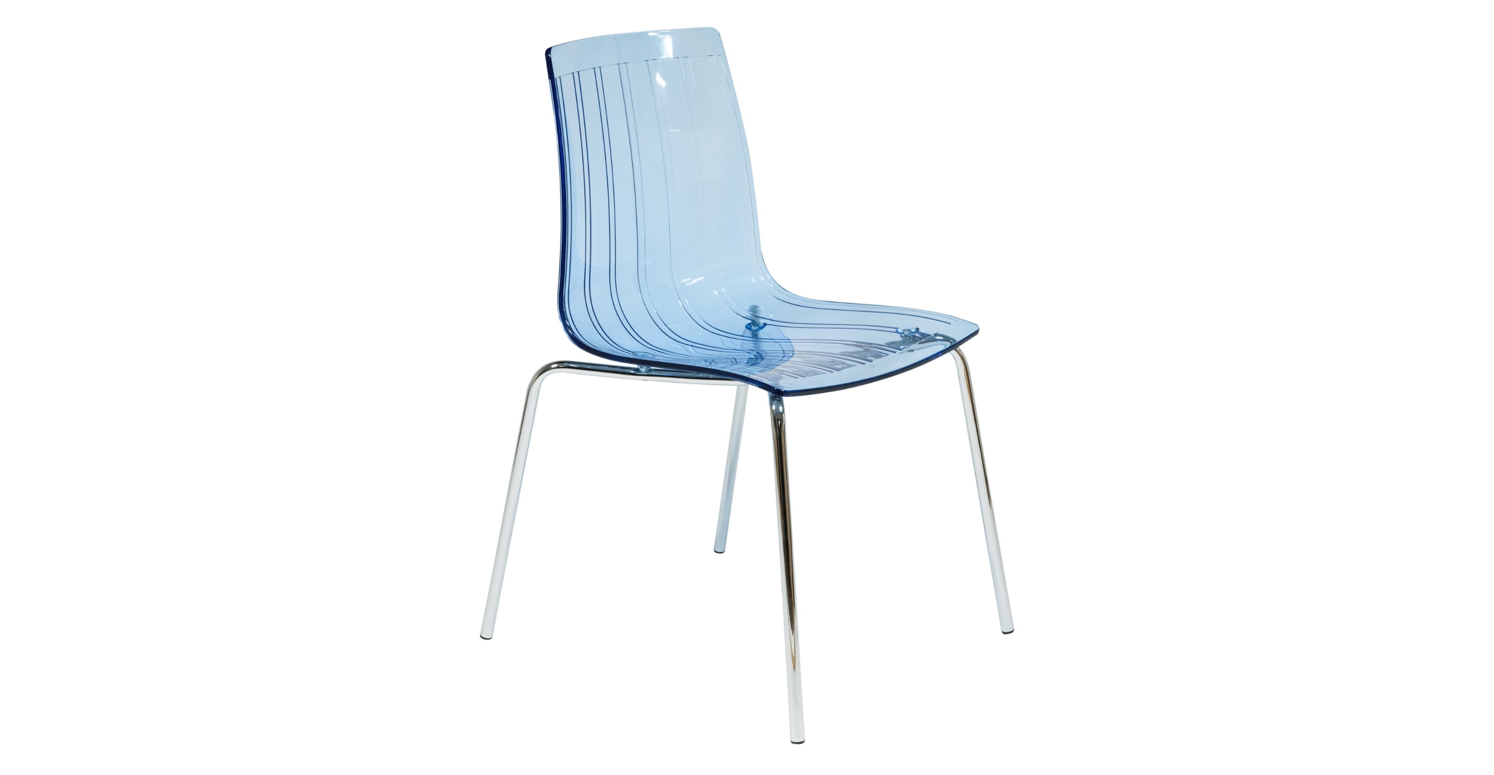 Ralph Modern Pinstripe Design Dining Chair in Chrome Transparent Blue