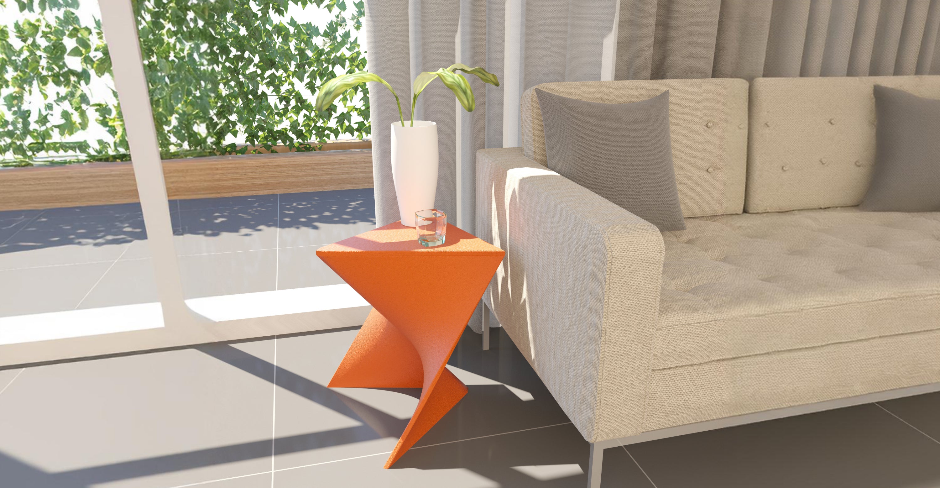 Randolph Triangular Accent Side Table in ABS/PC Plastic Orange