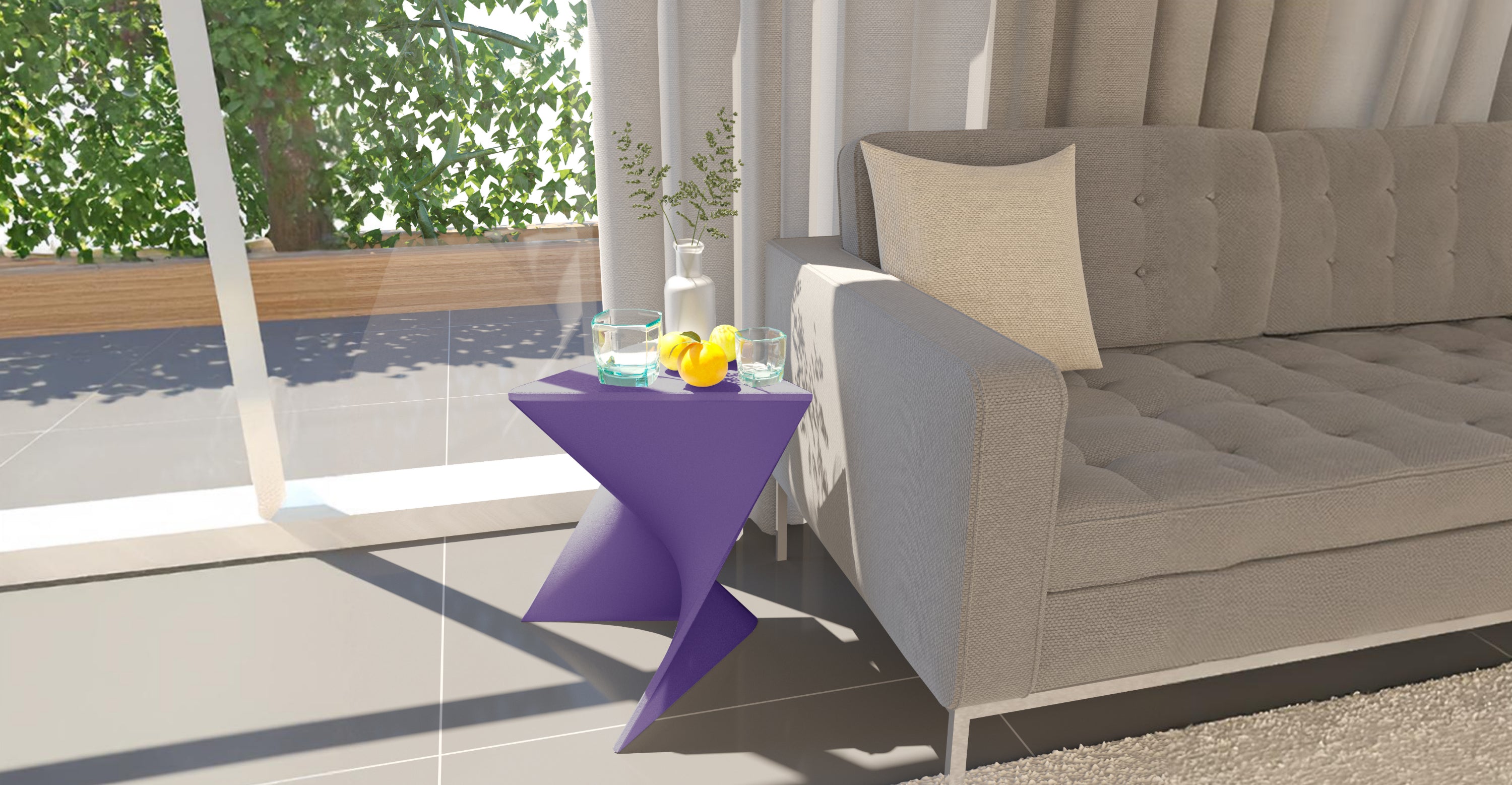 Randolph Triangular Accent Side Table in ABS/PC Plastic Purple