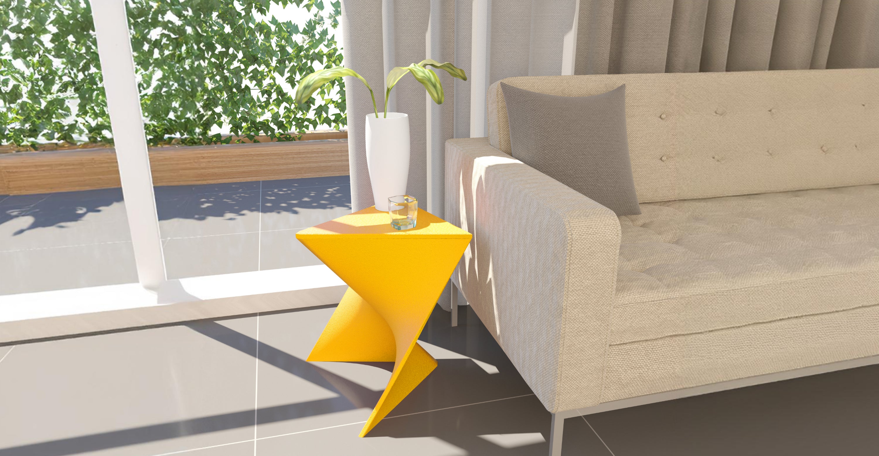 Randolph Triangular Accent Side Table in ABS/PC Plastic Yellow