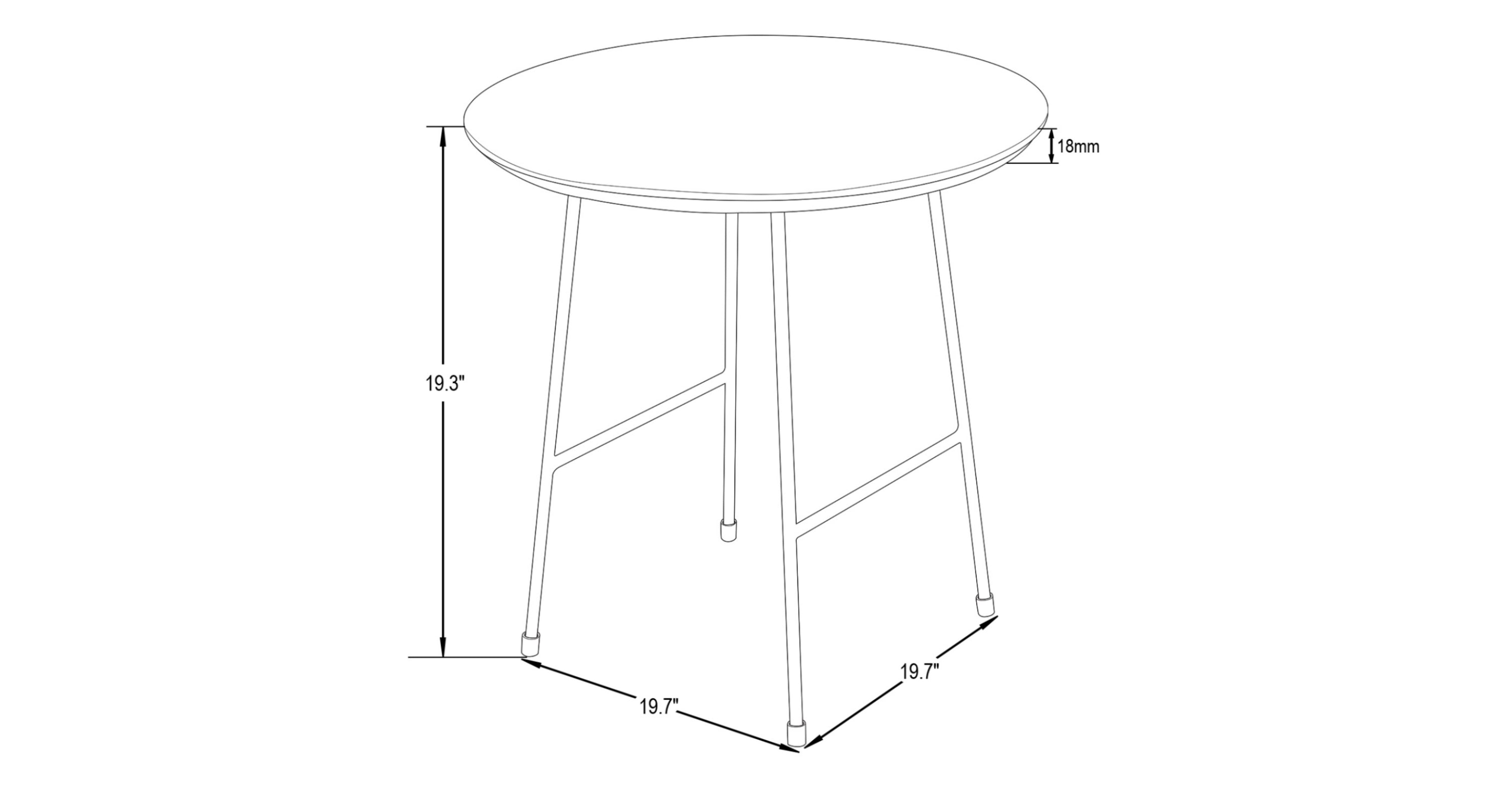 Rossmore Round Side Table with MDF Wood Tabletop in Black Steel Black