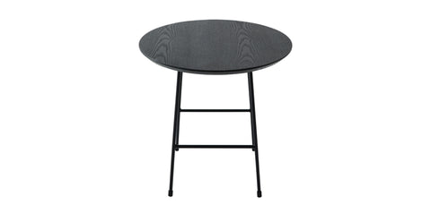 Rossmore Round Side Table with MDF Wood Tabletop in Black Steel Black