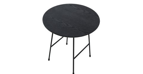 Rossmore Round Side Table with MDF Wood Tabletop in Black Steel Black