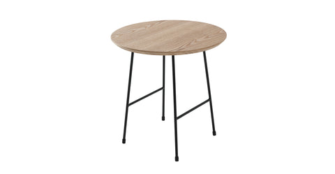 Rossmore Round Side Table with MDF Wood Tabletop in Black Steel Natural Wood