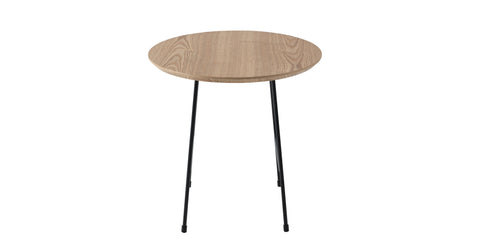 Rossmore Round Side Table with MDF Wood Tabletop in Black Steel Natural Wood