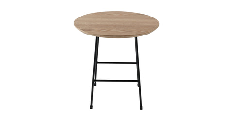 Rossmore Round Side Table with MDF Wood Tabletop in Black Steel Natural Wood