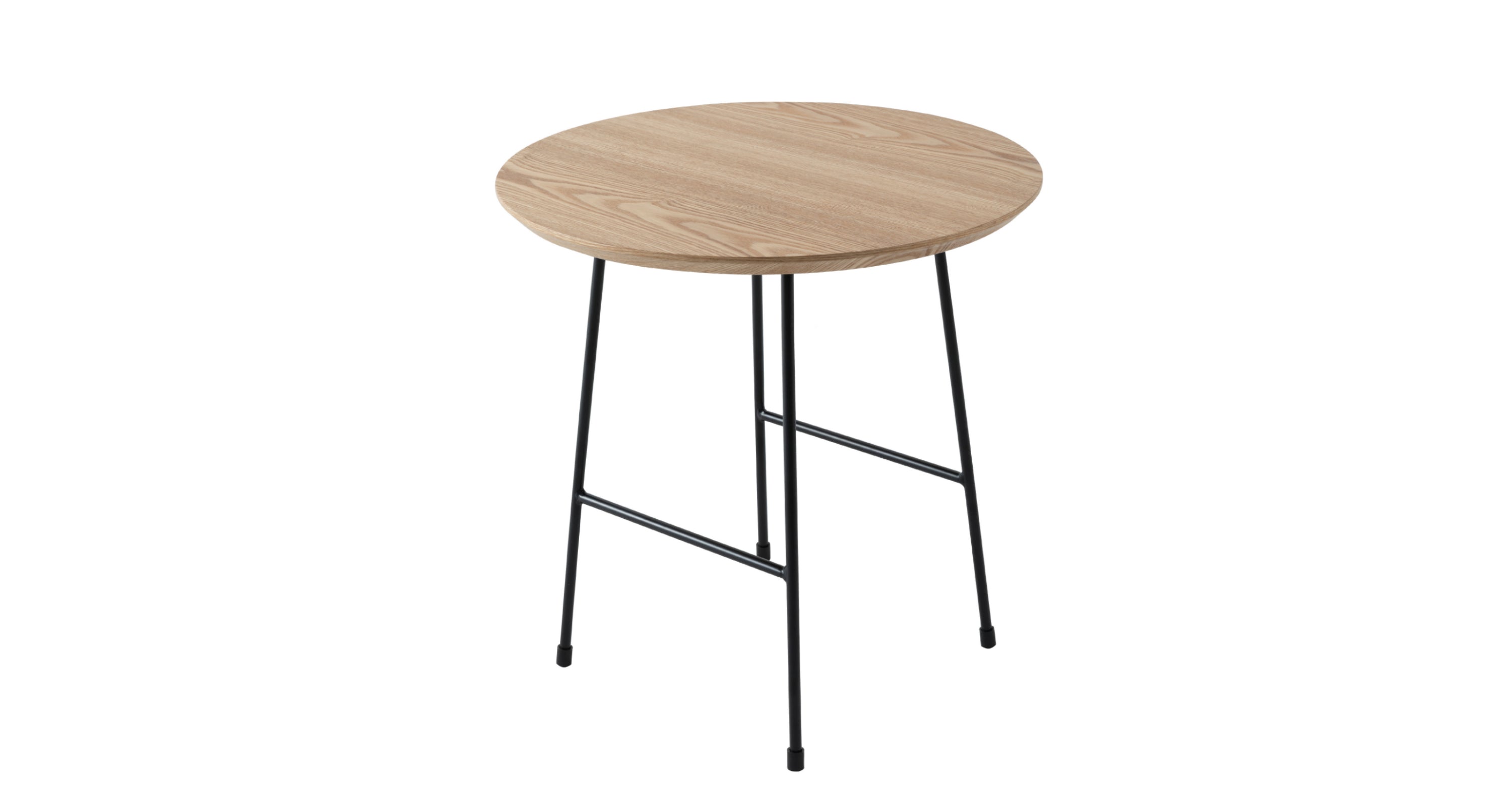 Rossmore Round Side Table with MDF Wood Tabletop in Black Steel Natural Wood