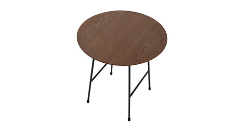 Rossmore Round Side Table with MDF Wood Tabletop in Black Steel Walnut