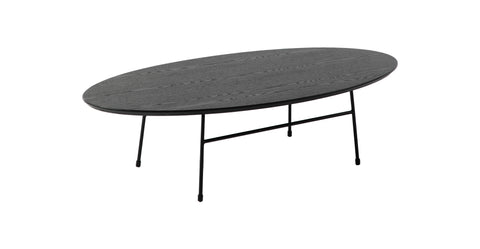 Rossmore Oval Coffee Table with MDF Wood Tabletop in Black Steel Frame Black